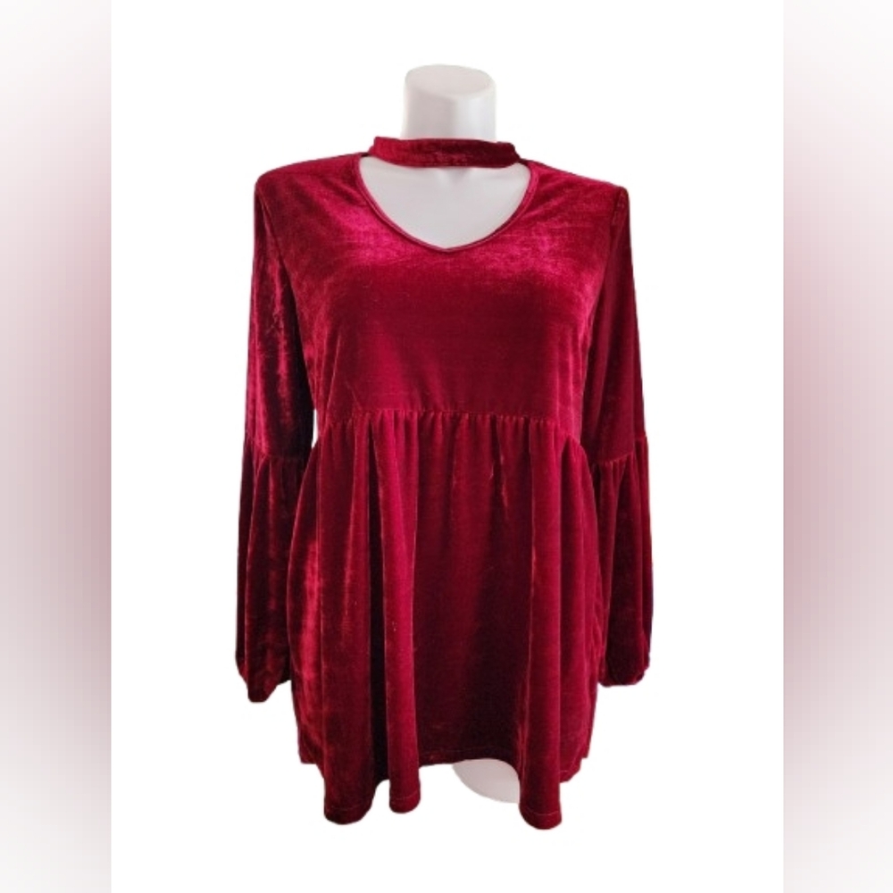 Weekend Suzanne Betro Top Women's XL Red Velvet Bishop Sleeve Whimsigoth